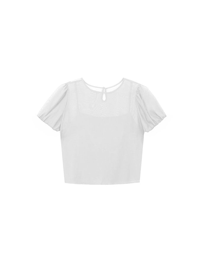 SET WEAR TOP Blouse And Inner Camisole Puffed Sleeves Sheer Mesh Outer Layer