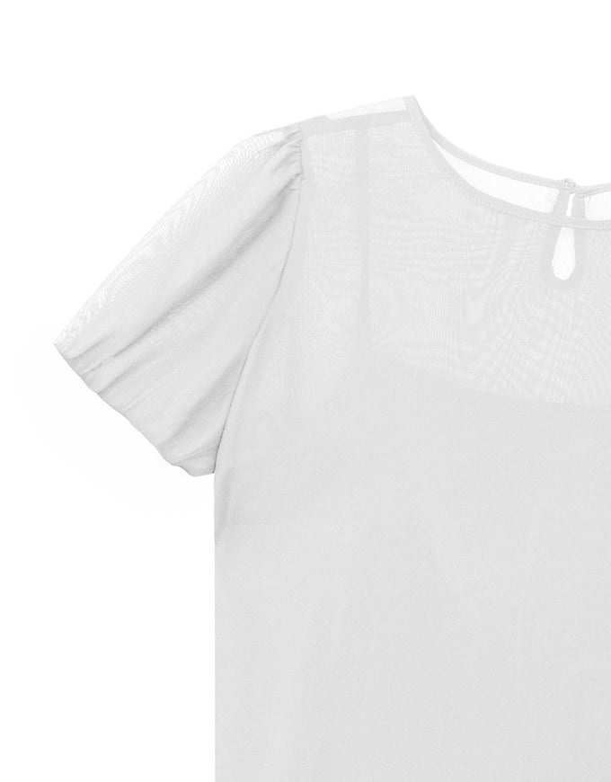 SET WEAR TOP Blouse And Inner Camisole Puffed Sleeves Sheer Mesh Outer Layer