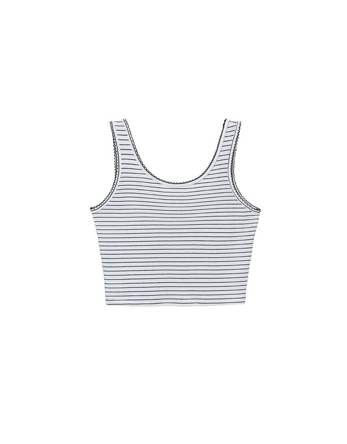 Ruffle Hem Button Front Striped Crop Tank Top