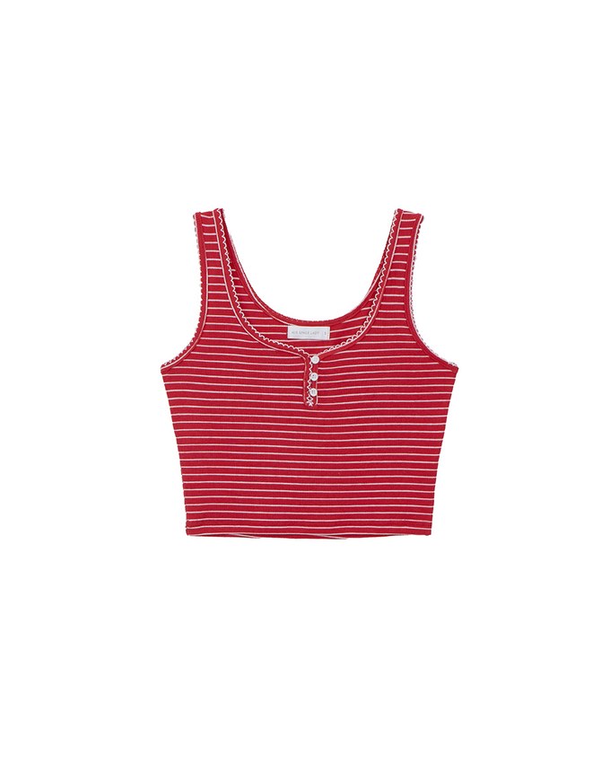 Ruffle Hem Button Front Striped Crop Tank Top