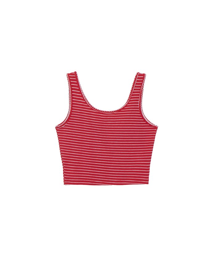 Ruffle Hem Button Front Striped Crop Tank Top