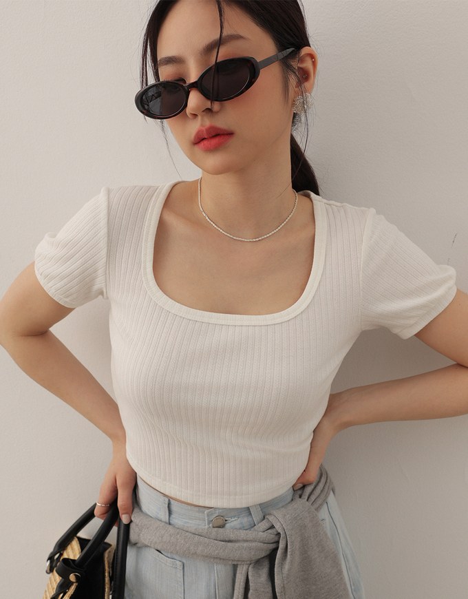 Classic Square Neck Ribbed Crop Top