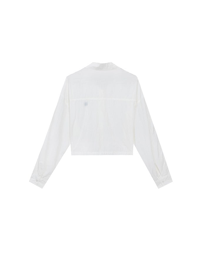 Skin Protection Sheer Button Up Cropped Blouse with AIR SPACE LOGO Embroidered