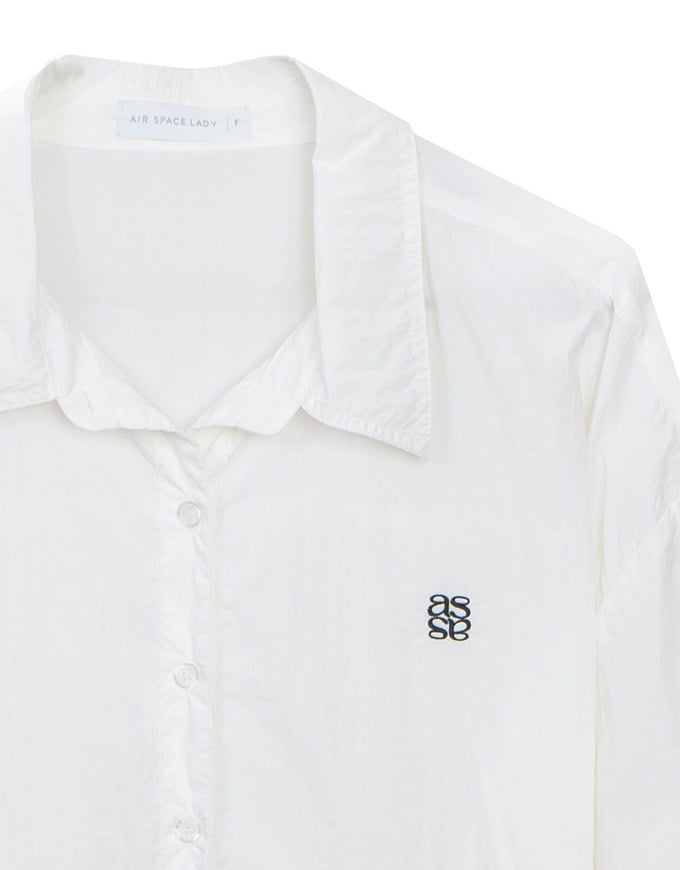 Skin Protection Sheer Button Up Cropped Blouse with AIR SPACE LOGO Embroidered