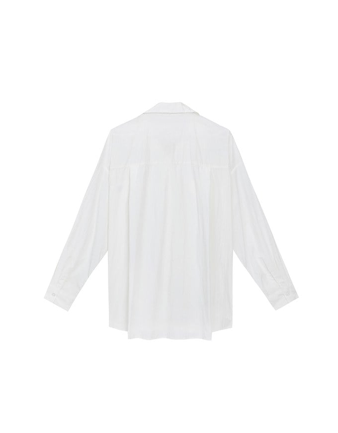 Skin Protection Sheer Button Up Oversized Blouse with Two Flap Pockets