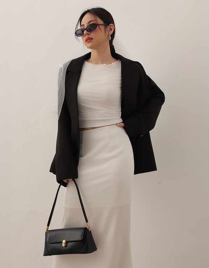 Basic Soft Ribbed Knit Fitted Crop Top with Lettuce Trim