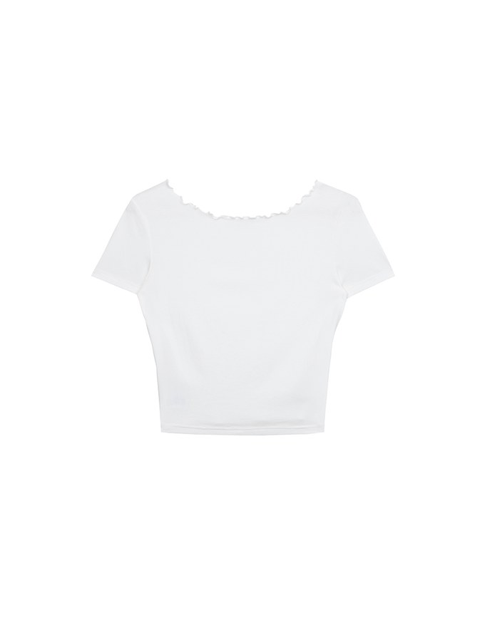 Basic Soft Ribbed Knit Fitted Crop Top with Lettuce Trim
