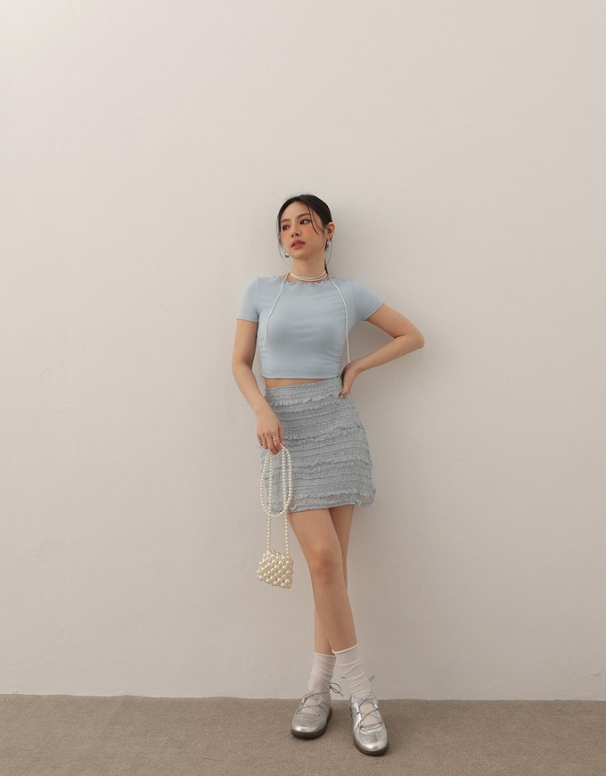 Basic Soft Ribbed Knit Fitted Crop Top with Lettuce Trim