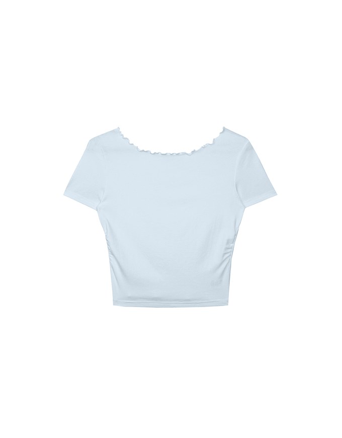 Basic Soft Ribbed Knit Fitted Crop Top with Lettuce Trim
