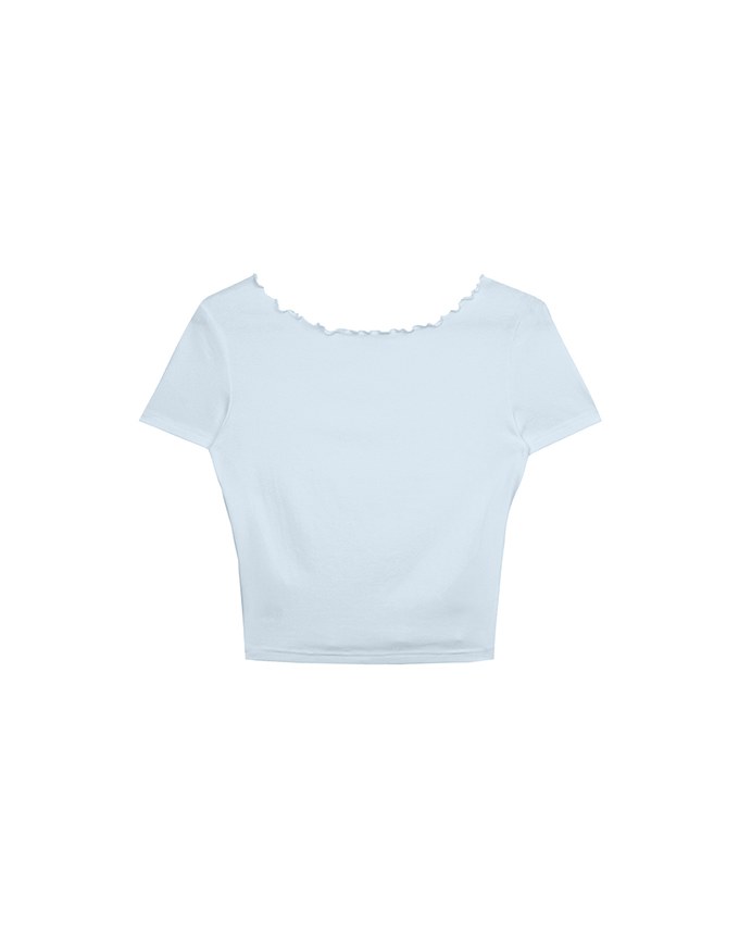 Basic Soft Ribbed Knit Fitted Crop Top with Lettuce Trim