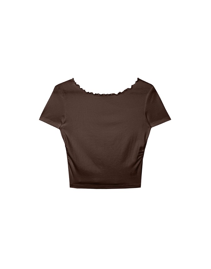 Basic Soft Ribbed Knit Fitted Crop Top with Lettuce Trim