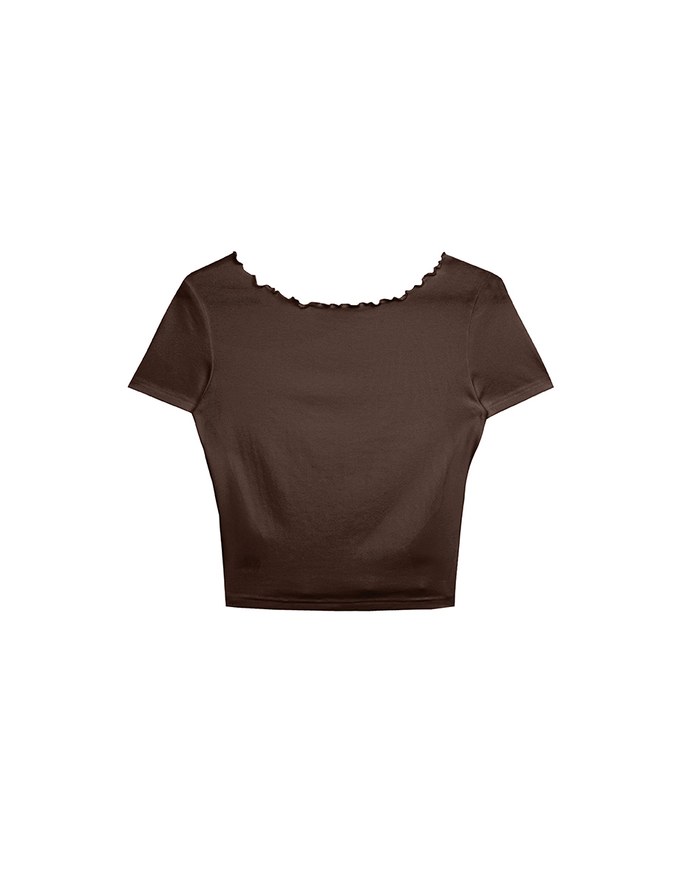 Basic Soft Ribbed Knit Fitted Crop Top with Lettuce Trim