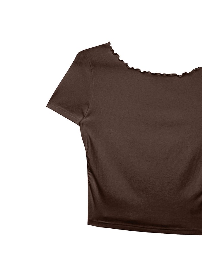 Basic Soft Ribbed Knit Fitted Crop Top with Lettuce Trim
