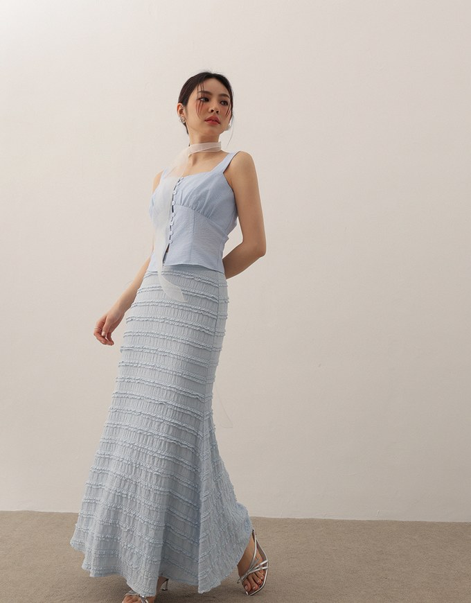 High Waist Luxe Lace Detail Fishtail Maxi Skirt