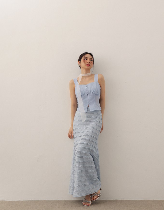 High Waist Luxe Lace Detail Fishtail Maxi Skirt