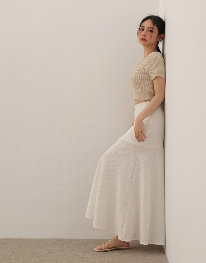 Bubble Gauze Textured High Waist Flowy Maxi Skirt