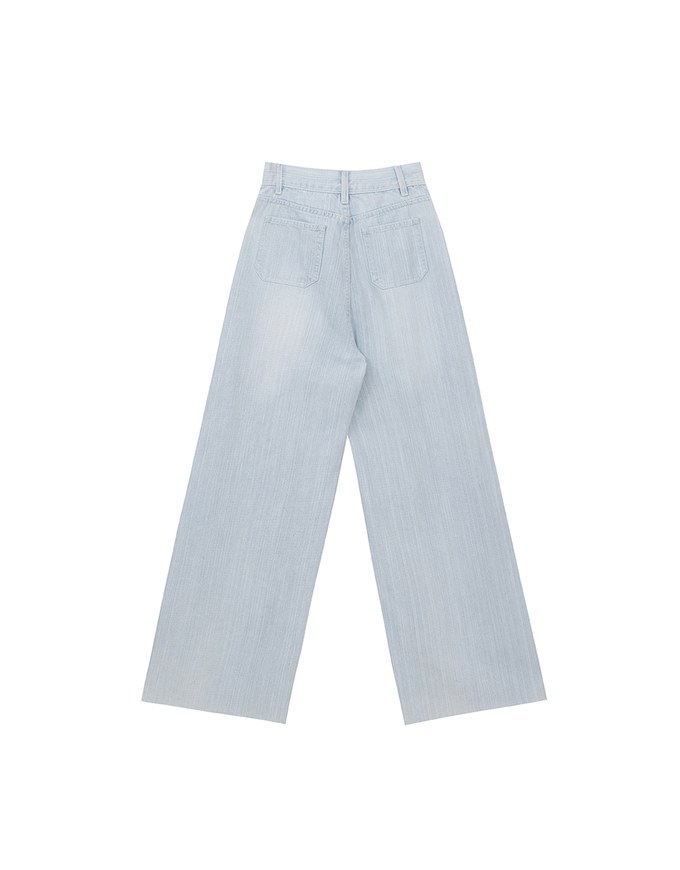 Jeans Denim Wide Leg Pants with Raw Hem and Patch Pockets