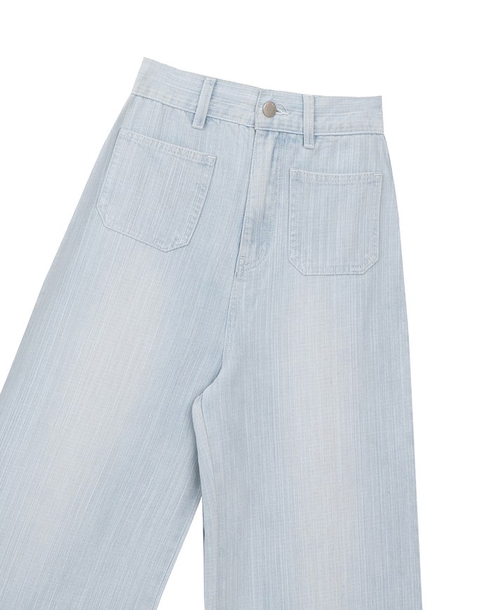 Jeans Denim Wide Leg Pants with Raw Hem and Patch Pockets