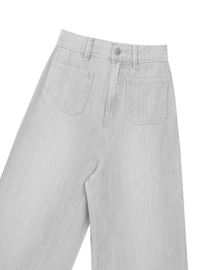 Jeans Denim Wide Leg Pants with Raw Hem and Patch Pockets