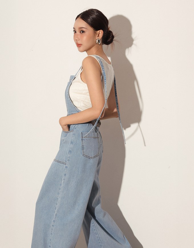 Casual Chic Wide Leg Jeans Denim Jumpsuit with Front Pocket