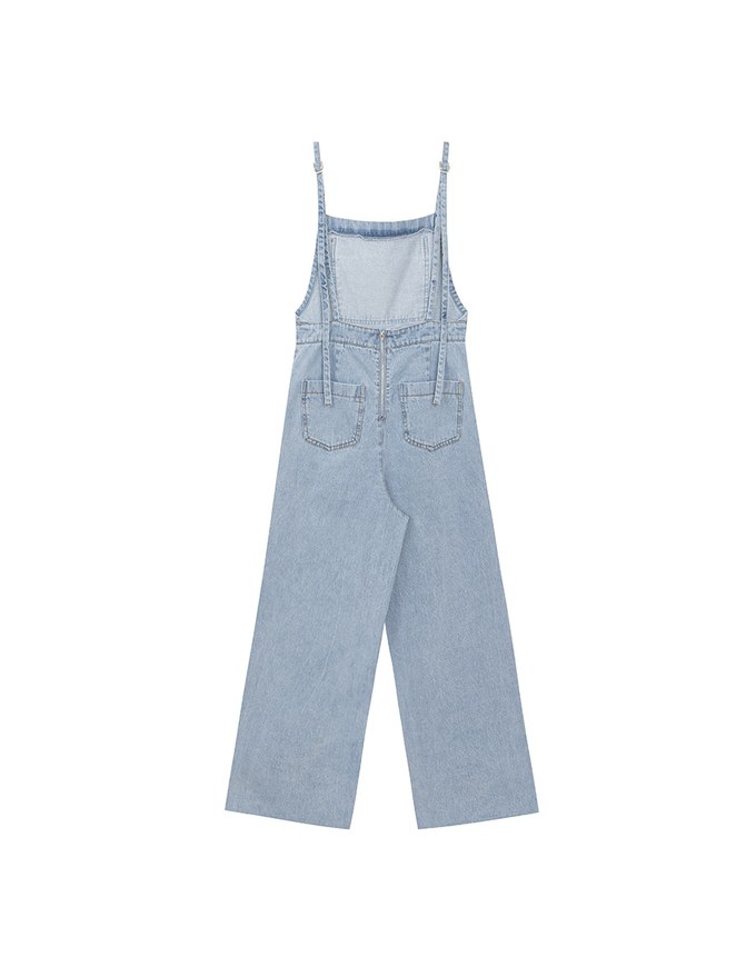 Casual Chic Wide Leg Jeans Denim Jumpsuit with Front Pocket
