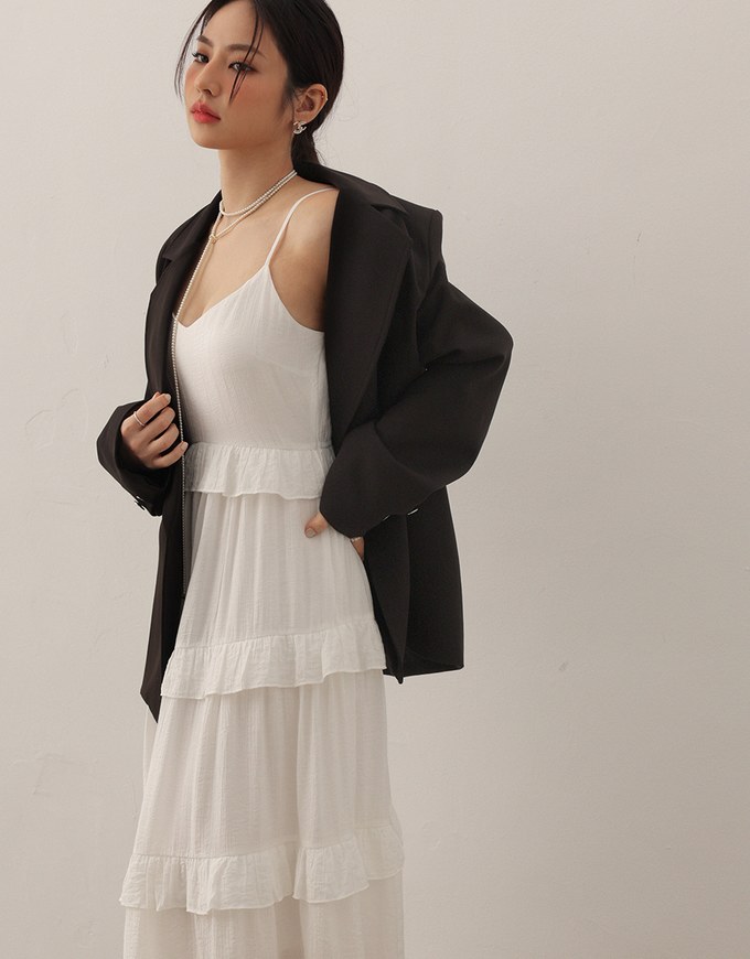 Layered Ruffle Hem Spaghetti Strap Cami Maxi Dress