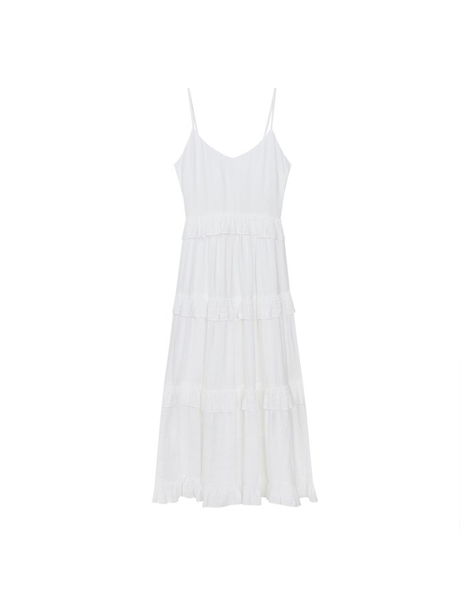 Layered Ruffle Hem Spaghetti Strap Cami Maxi Dress