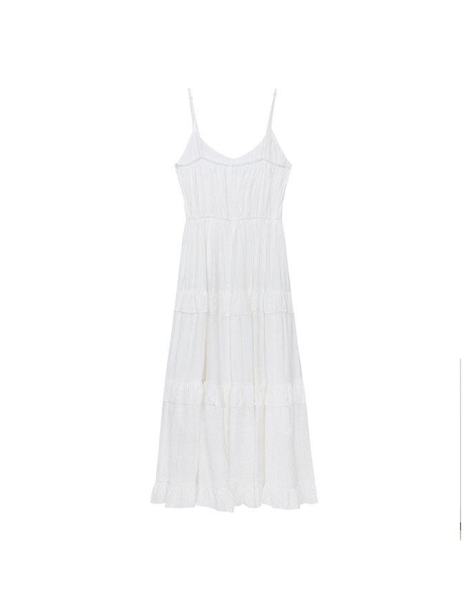 Layered Ruffle Hem Spaghetti Strap Cami Maxi Dress