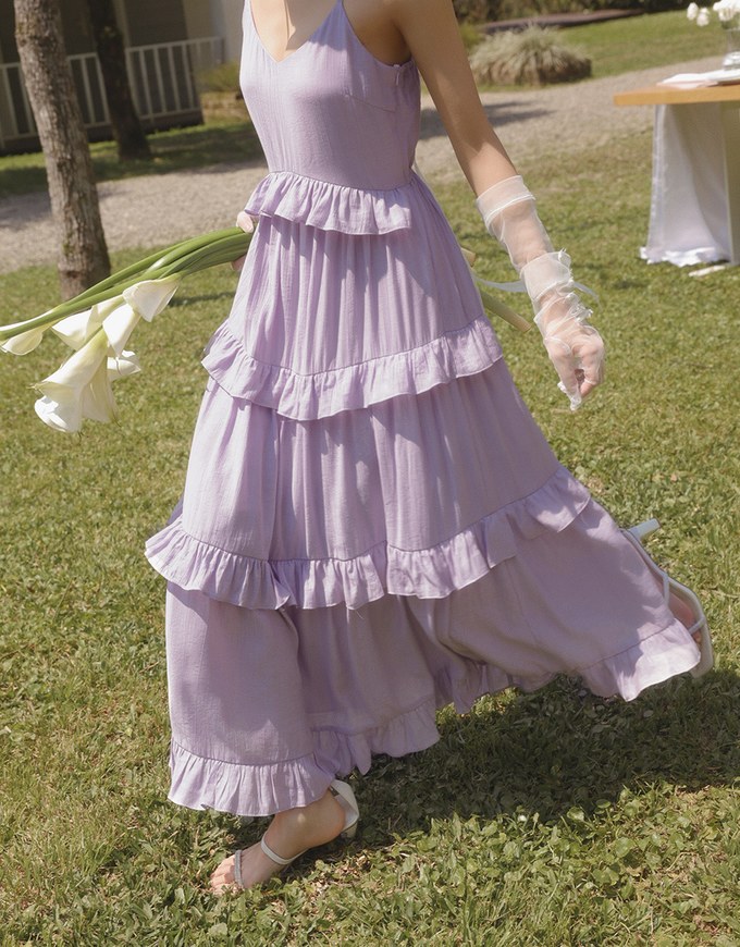 Layered Ruffle Hem Spaghetti Strap Cami Maxi Dress