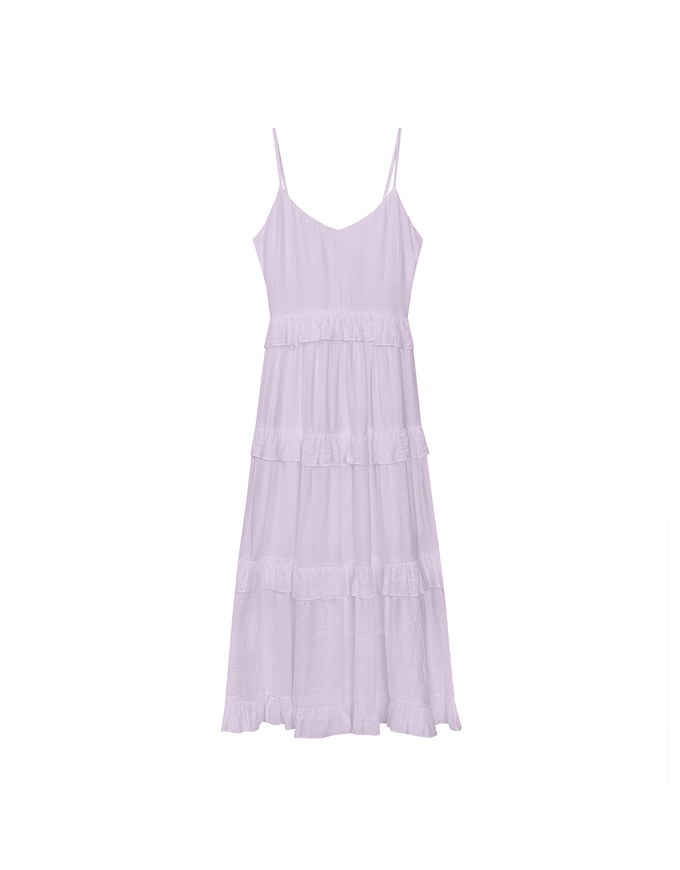 Layered Ruffle Hem Spaghetti Strap Cami Maxi Dress