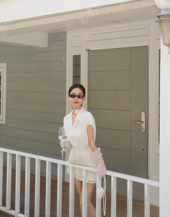 Chiffon Collared Short Sleeve Top And Flowy Pleated Mini Shorts Set Wear