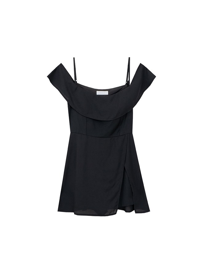 Off Shoulder Ruffle Hem Padded Jumpsuit