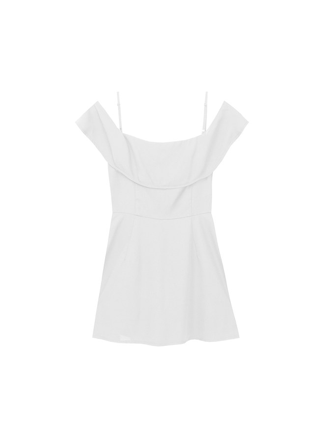 Off Shoulder Ruffle Hem Padded Jumpsuit