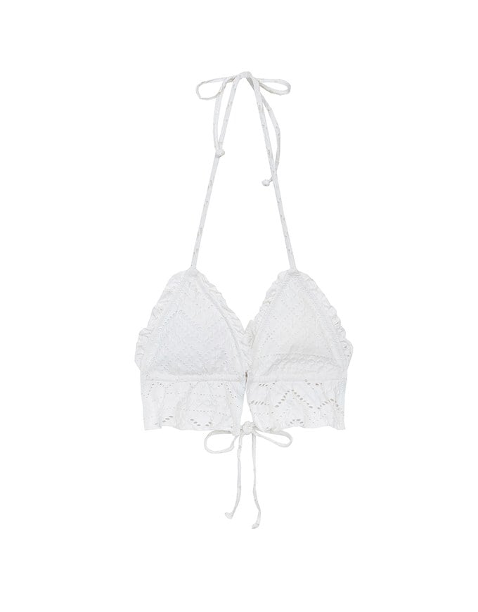 【GUT GUT Design】 Lace Embroidery Push Up Halter Bikini Top with Ruffle Trim (Push Up)