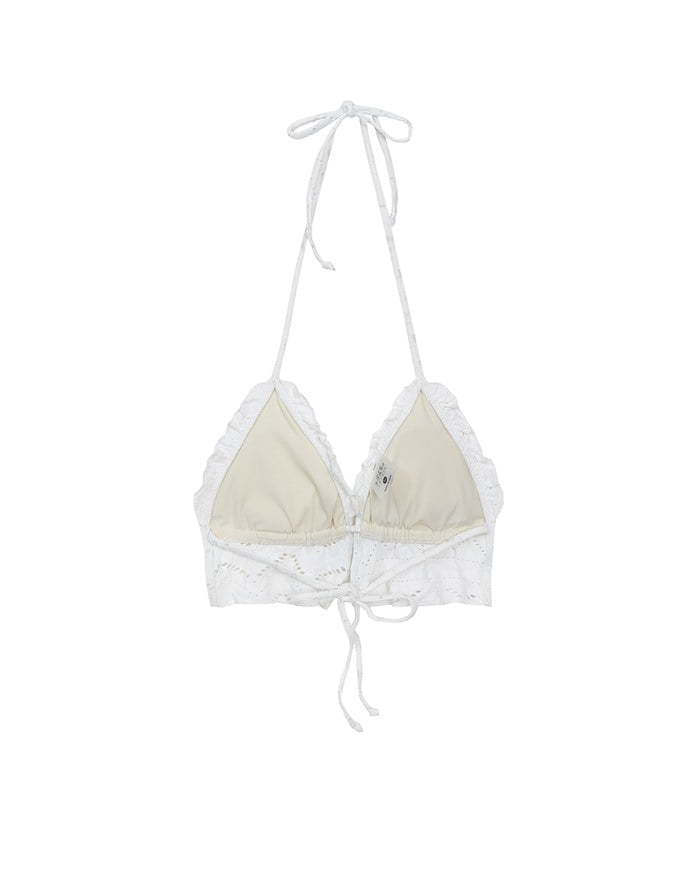 【GUT GUT Design】 Lace Embroidery Push Up Halter Bikini Top with Ruffle Trim (Push Up)