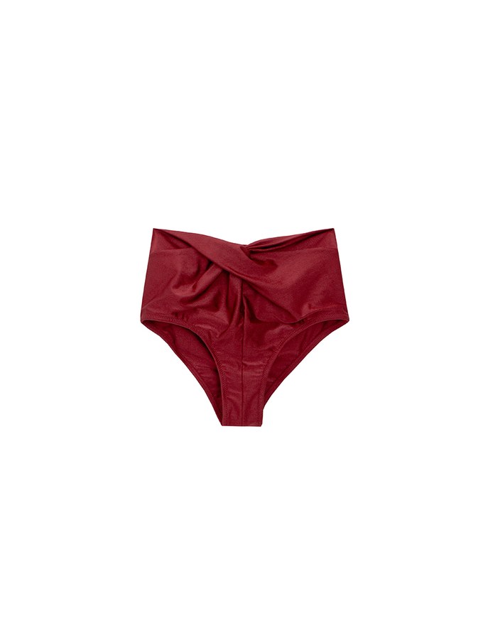 Twist Front High Waist Glossy Bikini Bottom