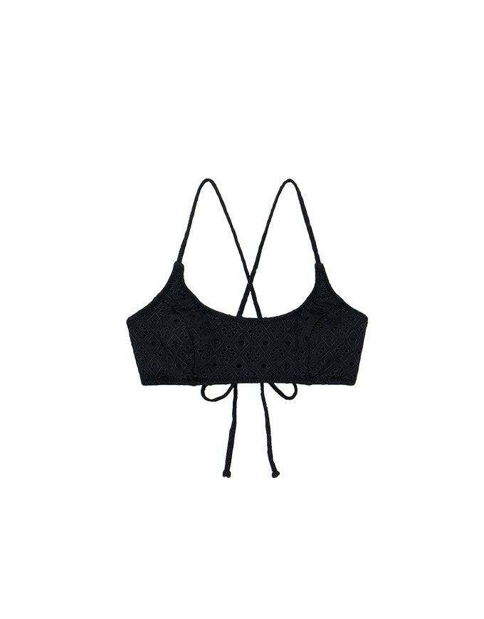 【PUSH UP】Eyelet Lace Spaghetti Straps Cross Back Push Up Bikini Top
