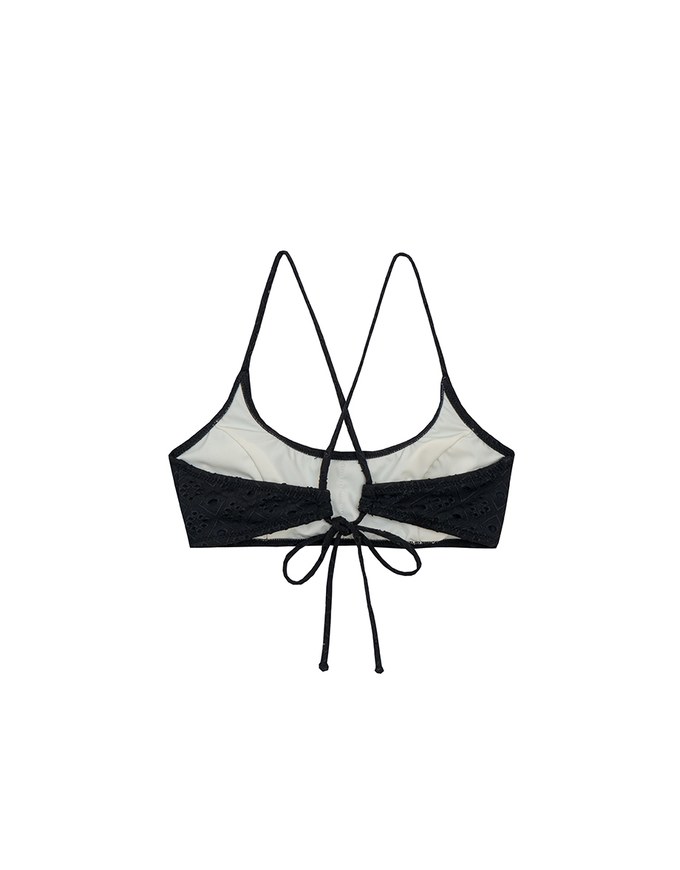 【PUSH UP】Eyelet Lace Spaghetti Straps Cross Back Push Up Bikini Top