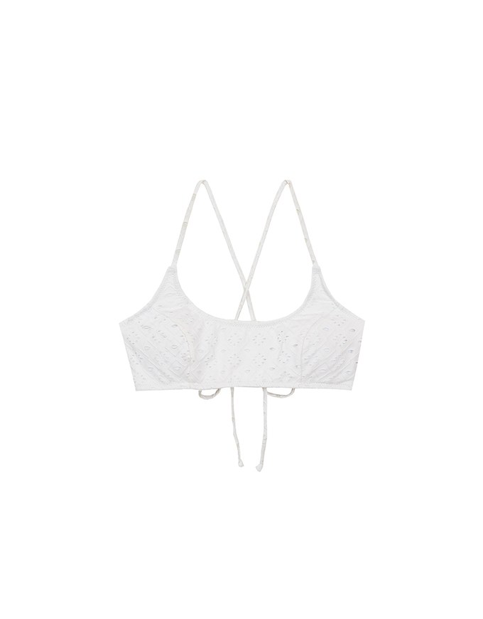 【PUSH UP】Eyelet Lace Spaghetti Straps Cross Back Push Up Bikini Top