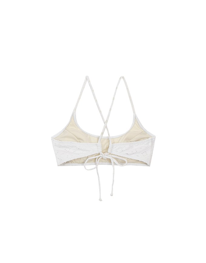 【PUSH UP】Eyelet Lace Spaghetti Straps Cross Back Push Up Bikini Top