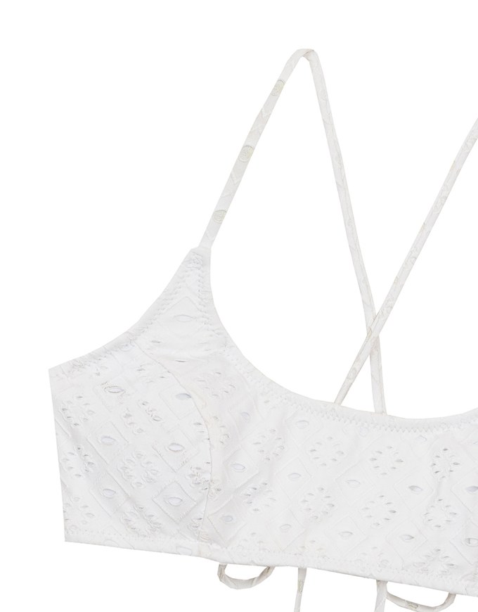 【PUSH UP】Eyelet Lace Spaghetti Straps Cross Back Push Up Bikini Top