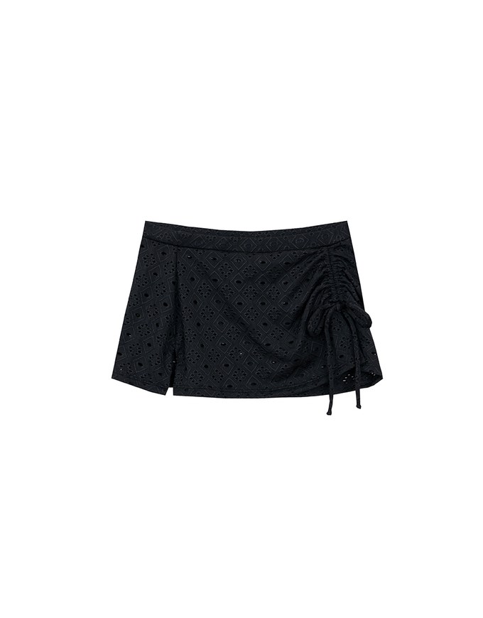 Eyelet Lace Side Drawstring Bikini Cover Up Mini Skirt
