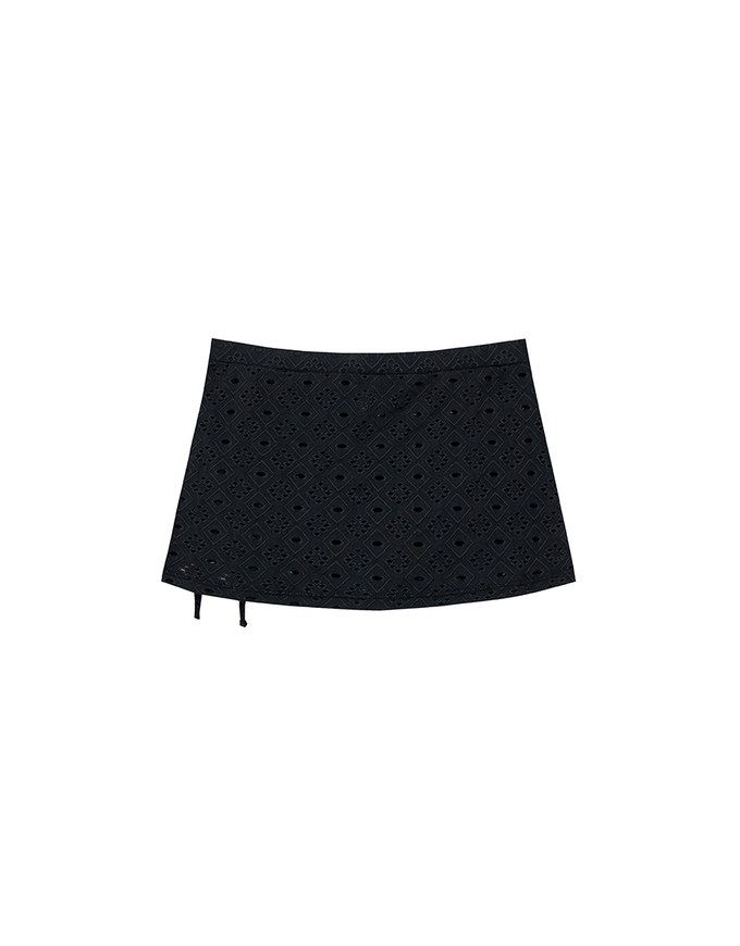 Eyelet Lace Side Drawstring Bikini Cover Up Mini Skirt