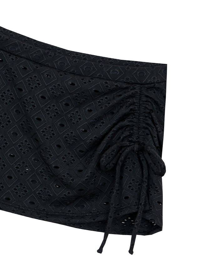 Eyelet Lace Side Drawstring Bikini Cover Up Mini Skirt