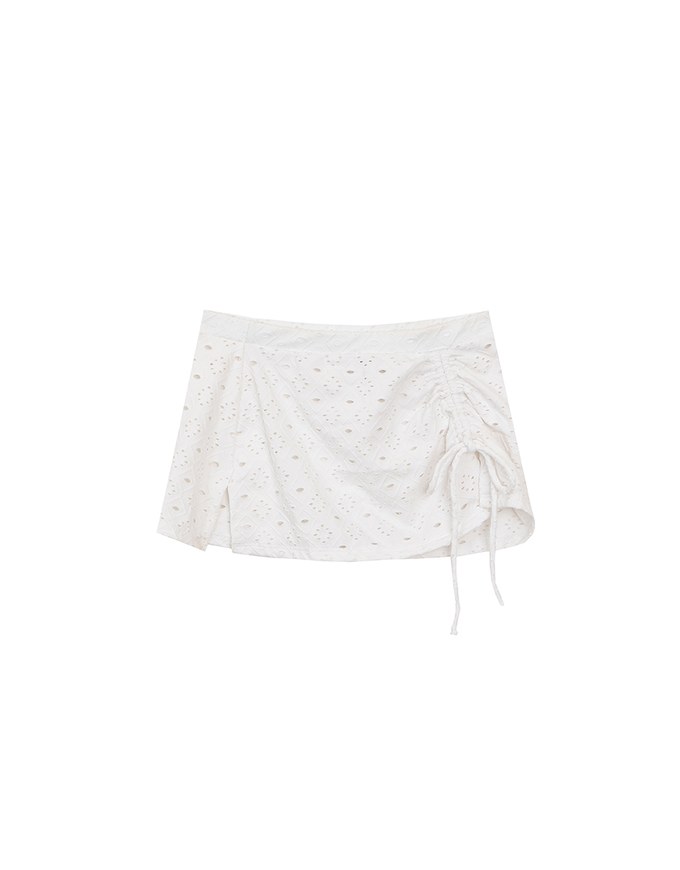 Eyelet Lace Side Drawstring Bikini Cover Up Mini Skirt