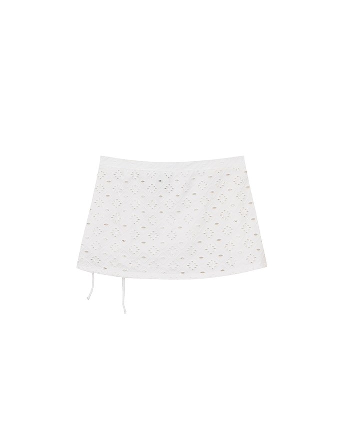 Eyelet Lace Side Drawstring Bikini Cover Up Mini Skirt