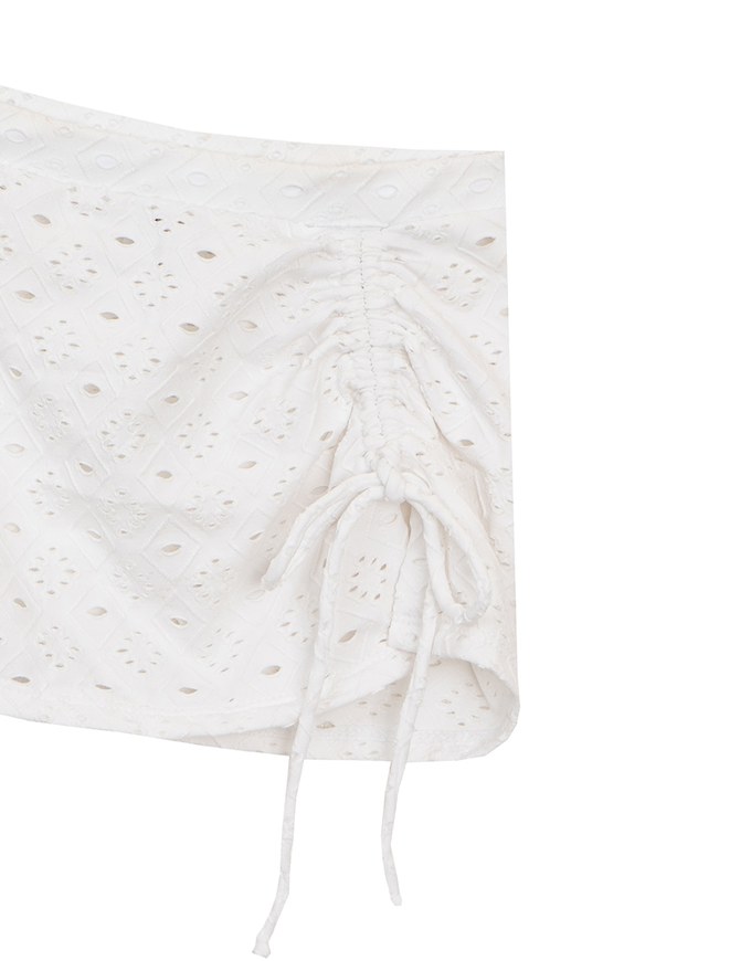 Eyelet Lace Side Drawstring Bikini Cover Up Mini Skirt
