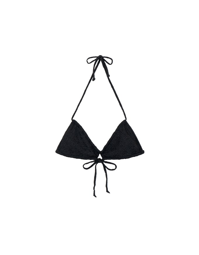 【PUSH UP】Textured Wave Push Up Halter Bikini Top with Front Tie (Push Up)