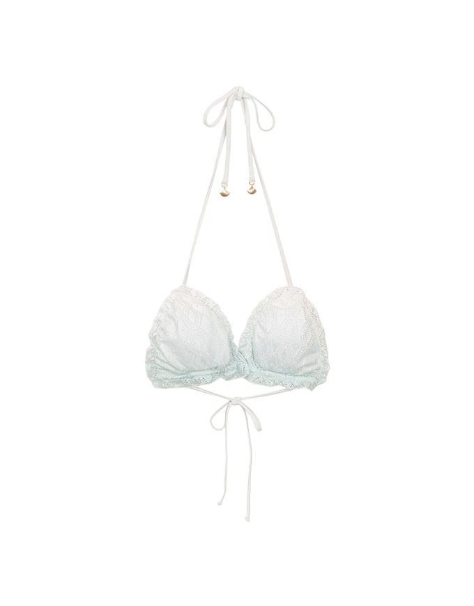 【PUSH UP】Pastel Lace Ruffle Trim Push Up Bikini Top with Ombre Gradient Effect