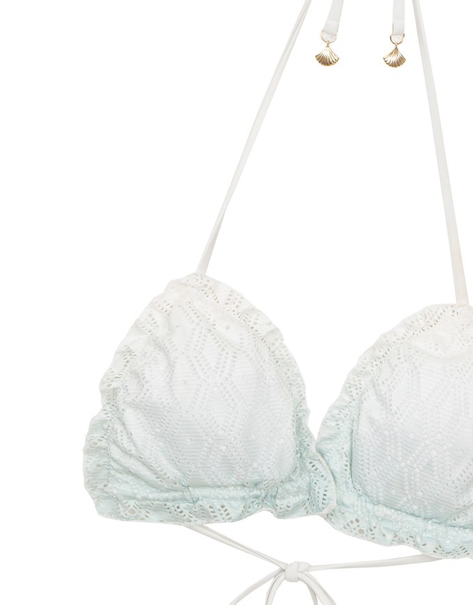 【PUSH UP】Pastel Lace Ruffle Trim Push Up Bikini Top with Ombre Gradient Effect